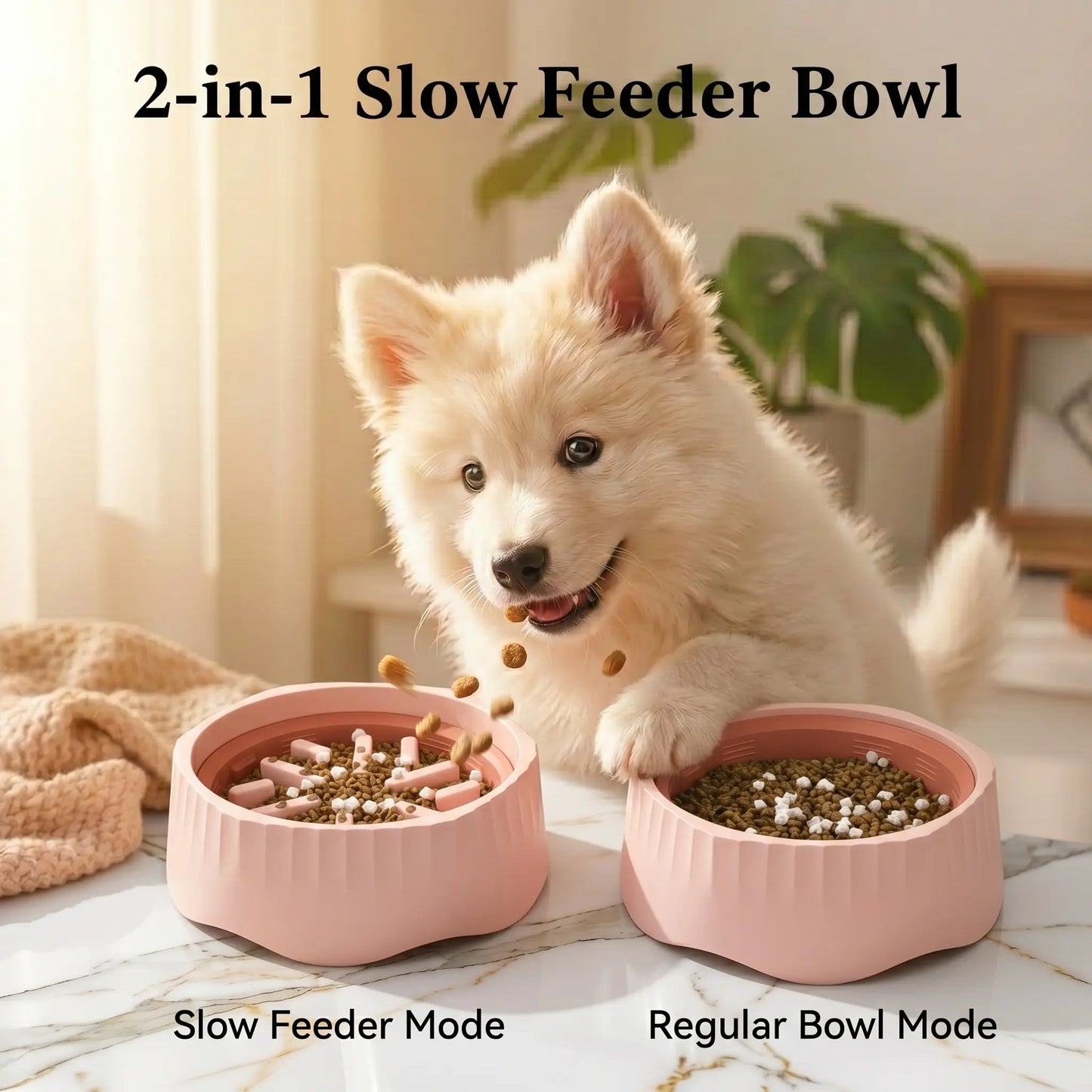 2-in-1 Slow Feeder Dog Bowl - 20.3cm Large Snowflake Maze Puzzle Bowl for Fast Eaters, Features Removable Insert, Dual Feed Modes, Durable Design, Easy to Clean, Promotes Healthy Digestion, Suitable for Cats and Dogs