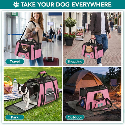 Airline-Approved Soft-Sided Pet Carrier for Cats and Small Dogs, Ventilated Travel Bag for Indoor Cats and Puppies, Large Pink Design