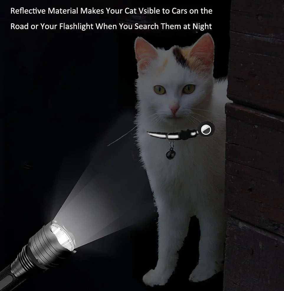 Premium Breakaway Airtag Cat Collar with Reflective Strip – Lightweight and Adjustable for Kittens, Featuring Safety Release Buckle and Bell