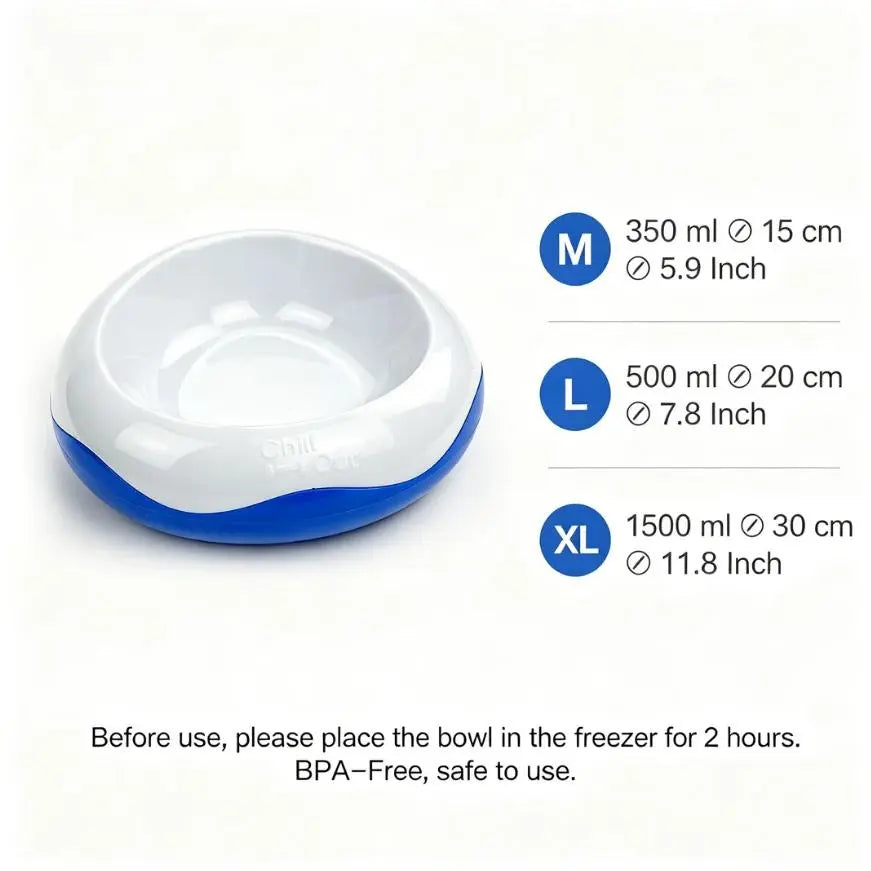 All for Paws Chill Out Large 500ml Cooler Food Bowl - Blue and White Pet Dish for Food Cooling