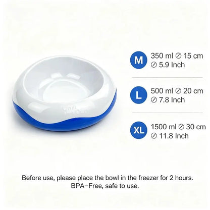 All for Paws Chill Out Large 500ml Cooler Food Bowl - Blue and White Pet Dish for Food Cooling
