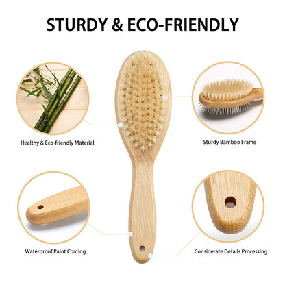 Double-Sided Bristle and Pin Pet Grooming Brush Set for Dogs and Cats, Featuring Real Boar Bristles and Bamboo Handle, Suitable for Long and Short Hair, 2-Pack