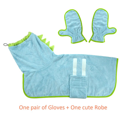 Quick-Dry Dog Bathrobe and Towel Set - Adjustable Microfiber Robe with Drying Gloves for Cold Weather and Beach Grooming