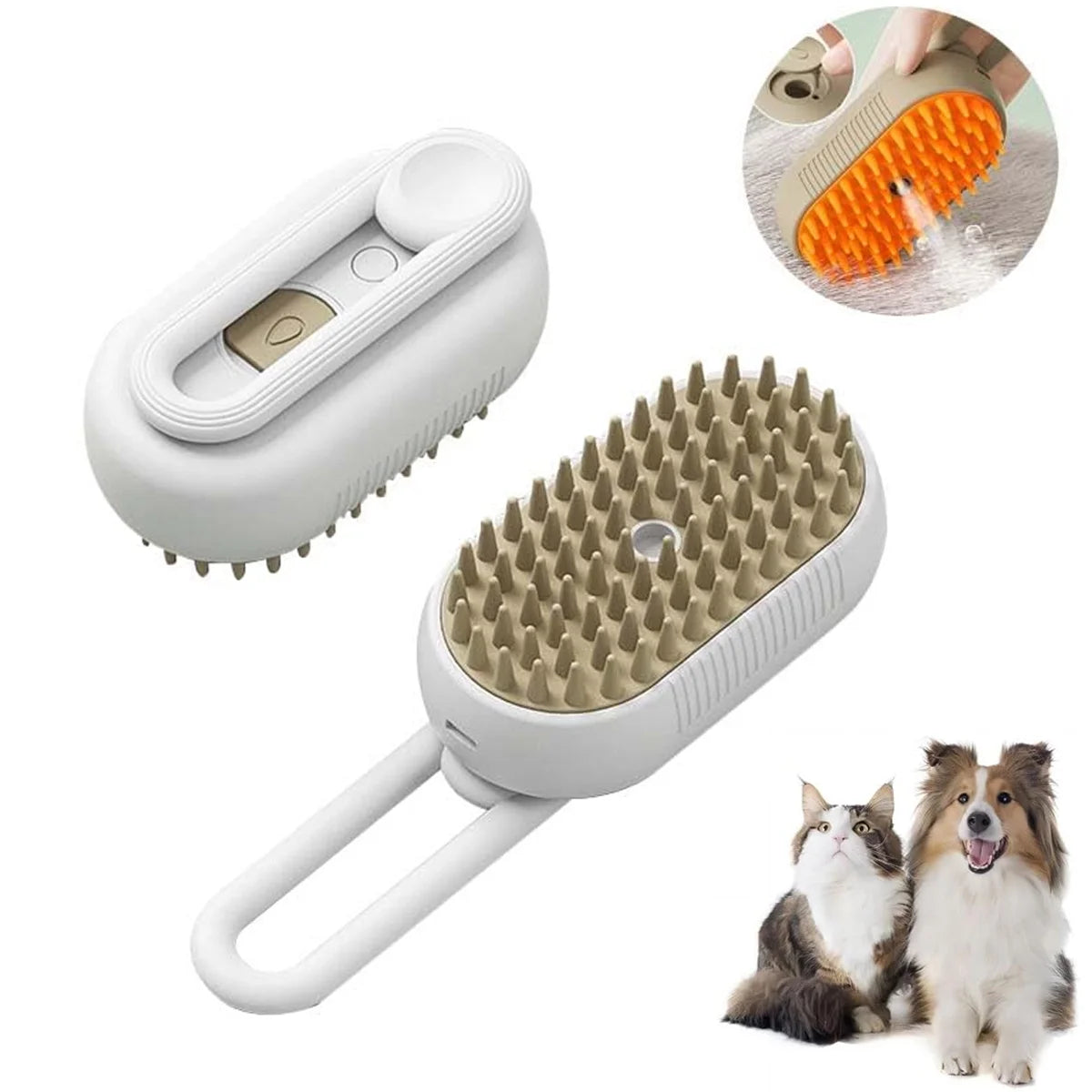 3-in-1 Self-Cleaning Cat Steam Brush for Massaging and Removing Tangled and Loose Hair (White)