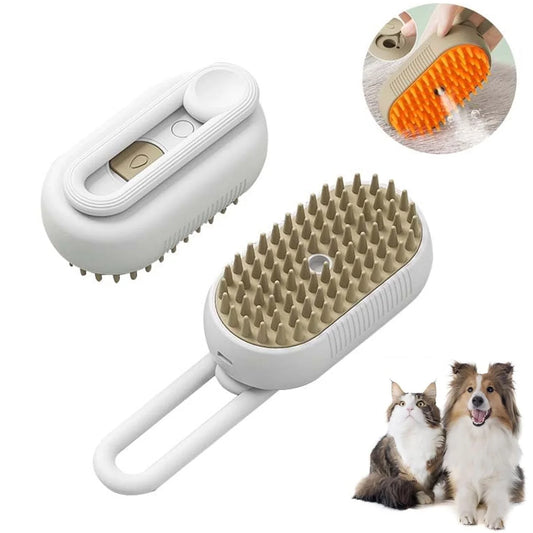 3-in-1 Self-Cleaning Cat Steam Brush for Massaging and Removing Tangled and Loose Hair (White)