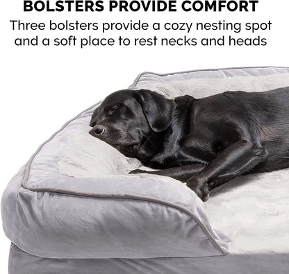 Orthopedic Dog Bed for Small to Medium Breeds with Removable Bolsters and Washable Cover, Ideal for Dogs up to 35 lbs - Plush Velvet Comfort Sofa in Granite Gray, Medium Size