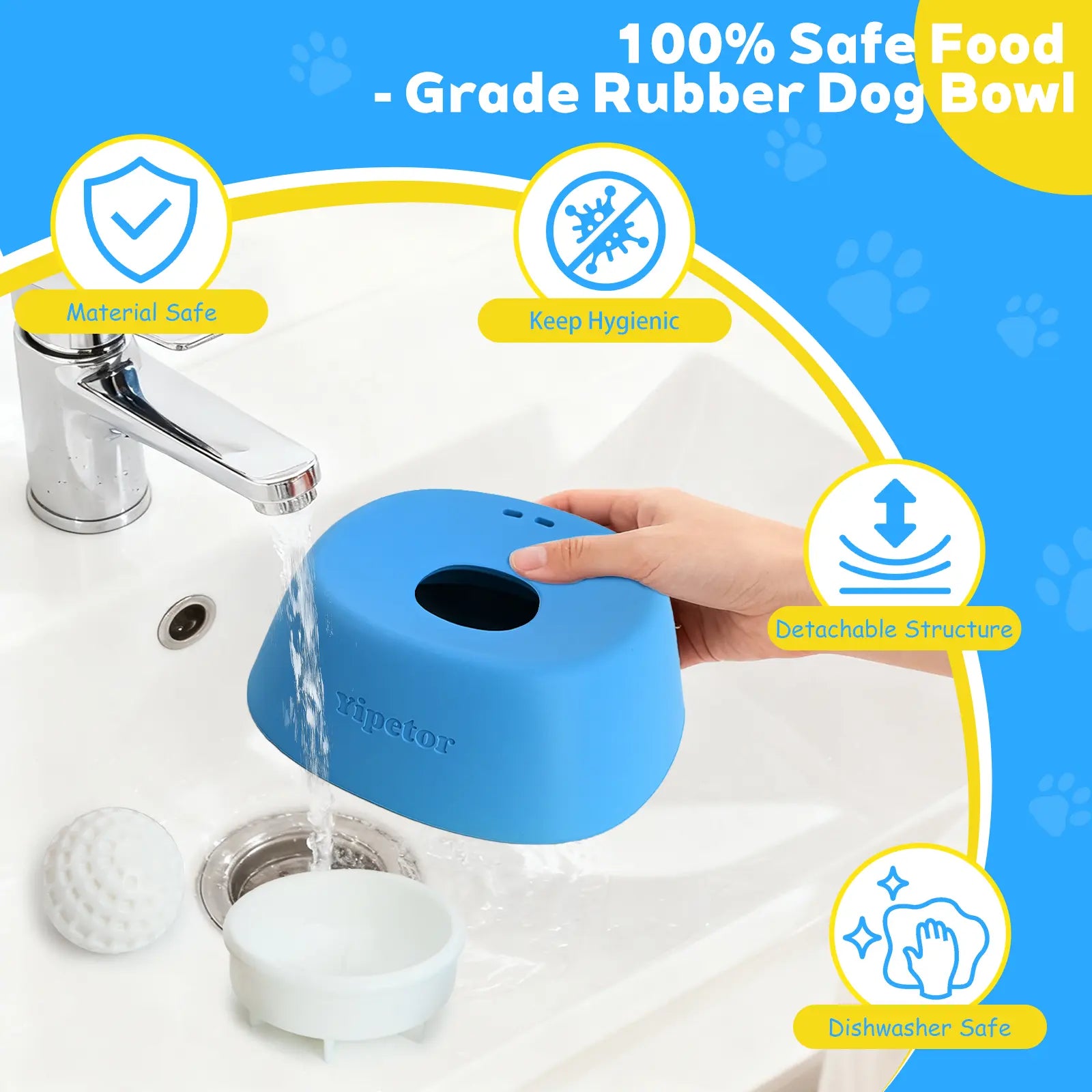 Yipetor Slow Feeder Dog Bowl with Built-In Rolling Ball for Liquid Treats - No Spill Bone Broth and Multi-Purpose Puppy Yogurt Feeder for All Breeds Dietary Supplement and Post-Op Nutrition