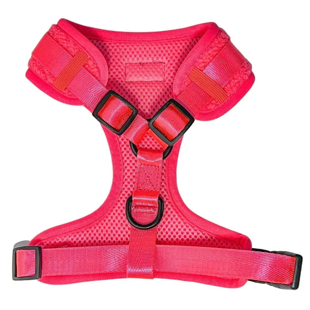 Adjustable Fluorescent Pink Teddy Fabric Dog Harness