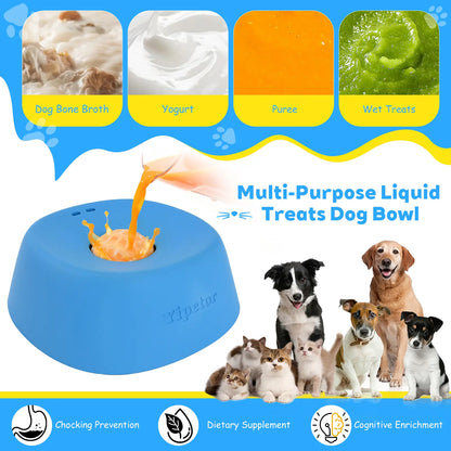 Yipetor Slow Feeder Dog Bowl with Built-In Rolling Ball for Liquid Treats - No Spill Bone Broth and Multi-Purpose Puppy Yogurt Feeder for All Breeds Dietary Supplement and Post-Op Nutrition