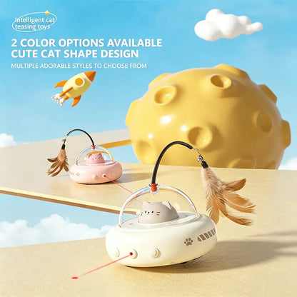 Smart Electric 2-in-1 Laser Feather Cat Toy - Automatic Rotating Interactive Indoor Play Solution for Cats, Durable and Anti-Demolition Design for Self-Entertainment and Boredom Relief