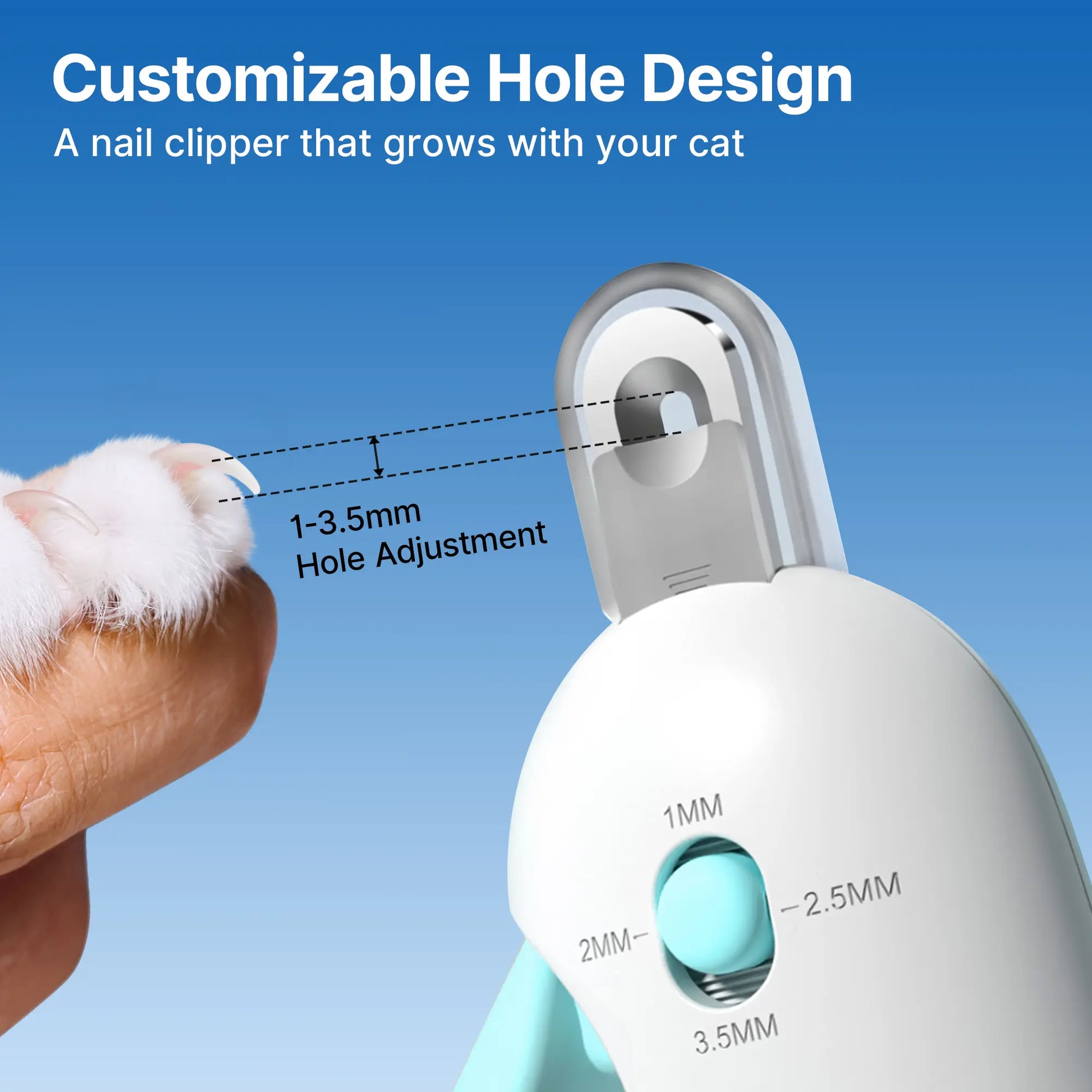 Potaroma Adjustable Cat Nail Clipper with Integrated Nail File | Safe Trimmer for Kittens and Indoor Cats | Anti-Splash Claw Cutter for Pet Grooming (Blue)