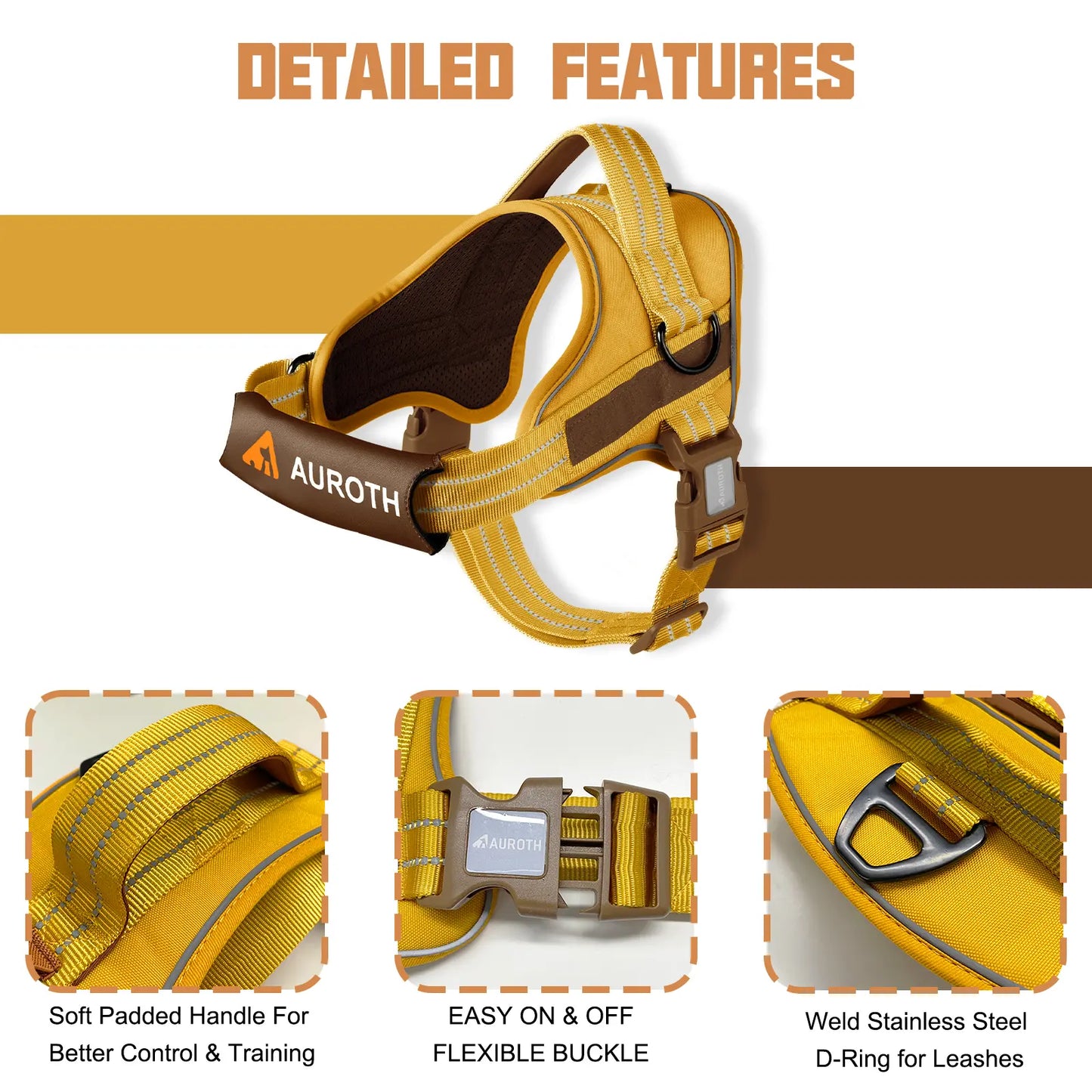 Auroth No-Pull Dog Harness with Soft Padded Vest, Adjustable Reflective Safety Harness for Walking and Training, Suitable for Small, Medium, and Large Dogs