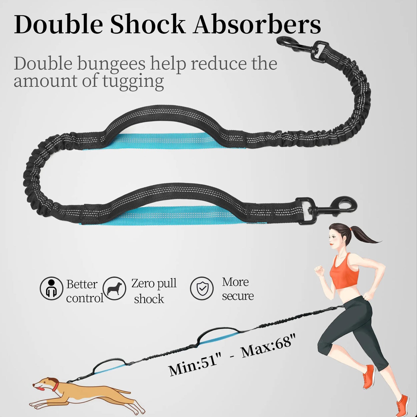 Iyoshop Hands-Free Dog Leash with Zipper Pouch, Dual Padded Handles, and Durable Bungee for Walking, Jogging, and Running