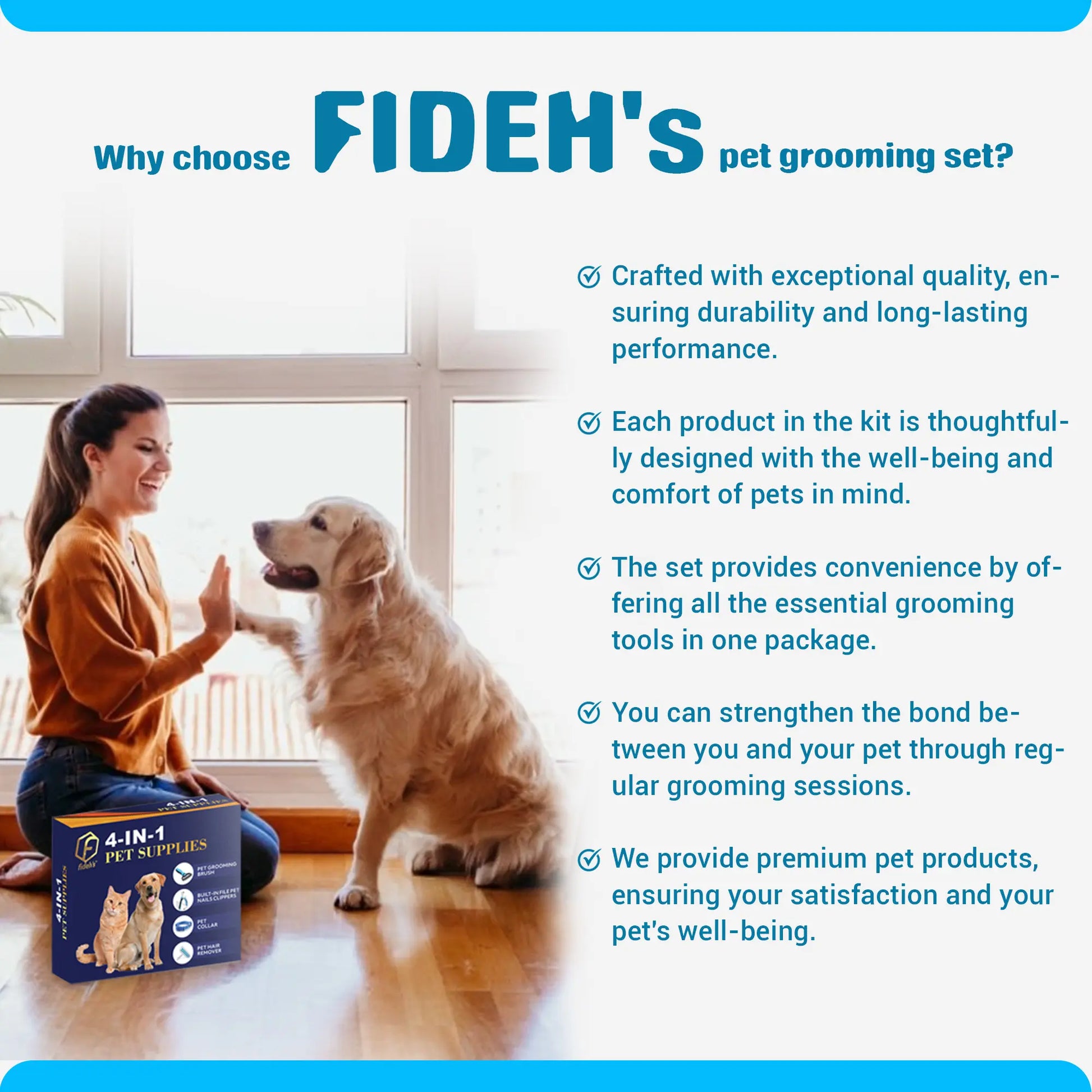 FIDEH 4-in-1 Pet Care Set: Reusable Cat and Dog Hair Remover Brush, Double-Sided Shedding Brush, Nail Clippers and Trimmers, and Nylon Collar for Medium Dogs (4 Pieces, Pink)