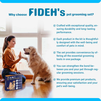 FIDEH 4-in-1 Pet Care Set: Reusable Cat and Dog Hair Remover Brush, Double-Sided Shedding Brush, Nail Clippers and Trimmers, and Nylon Collar for Medium Dogs (4 Pieces, Pink)