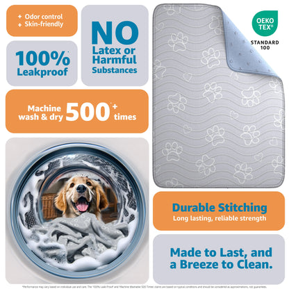 Improvia Reusable Washable Puppy Pads – Extra Absorbent Dog Training and Whelping Pads – Waterproof and Leakproof Floor Protection – Quick Drying Polyester Blend – Available in Four Sizes