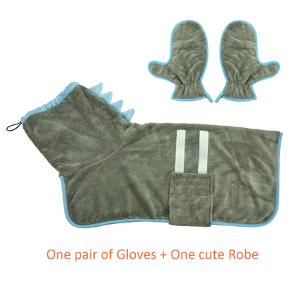 Quick-Dry Dog Bathrobe and Towel Set - Adjustable Microfiber Robe with Drying Gloves for Cold Weather and Beach Grooming