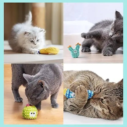 Pawsible 5-Pack Colorful Cactus Cat Toy Set with 100% Premium Herb Filling for Natural Stimulation, Ideal Soft Teething Toys for Kittens