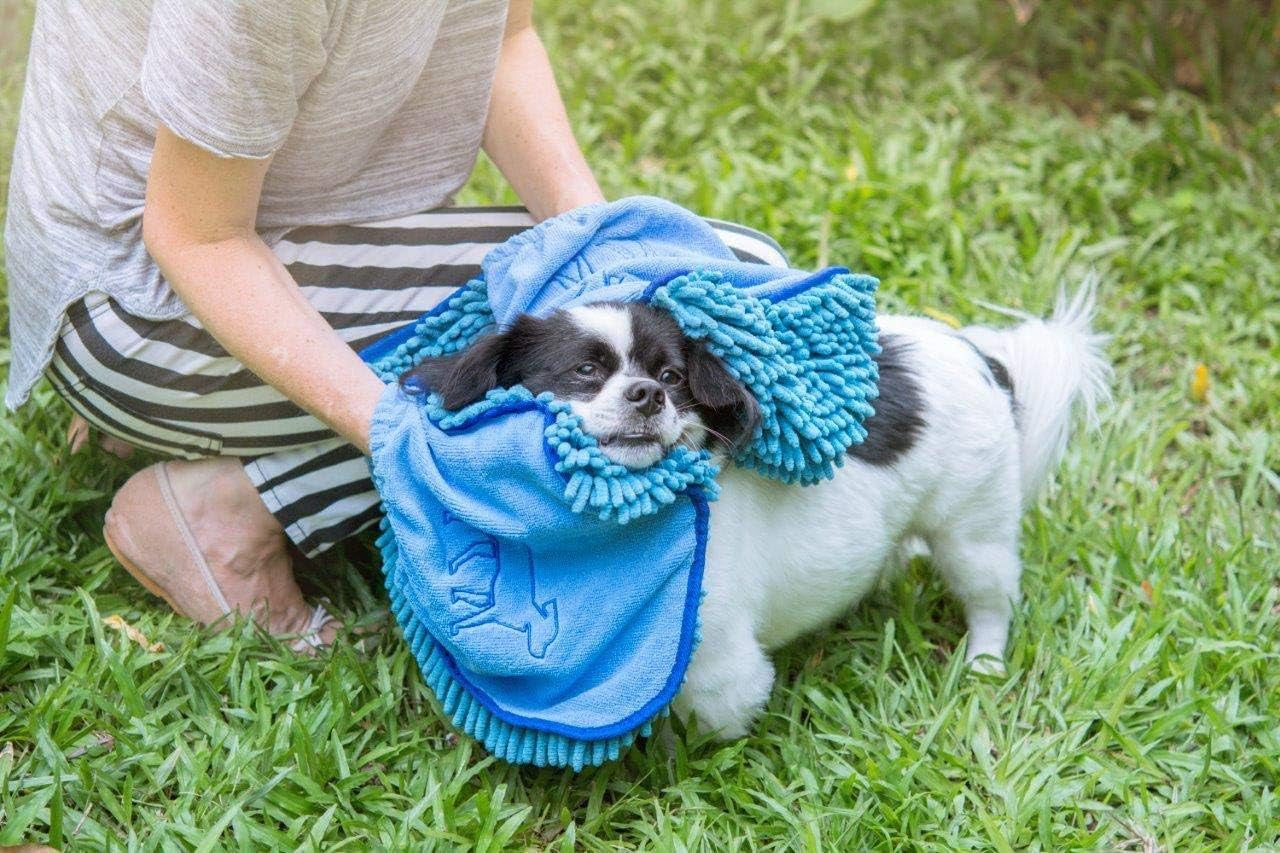 Ultra Absorbent Microfiber Dog Towel - Extra Large 35x15 Size with Comfortable Hand Pockets for All Breeds - Durable, Machine Washable, Ideal for Indoor and Outdoor Use
