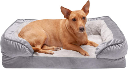Orthopedic Dog Bed for Small to Medium Breeds with Removable Bolsters and Washable Cover, Ideal for Dogs up to 35 lbs - Plush Velvet Comfort Sofa in Granite Gray, Medium Size