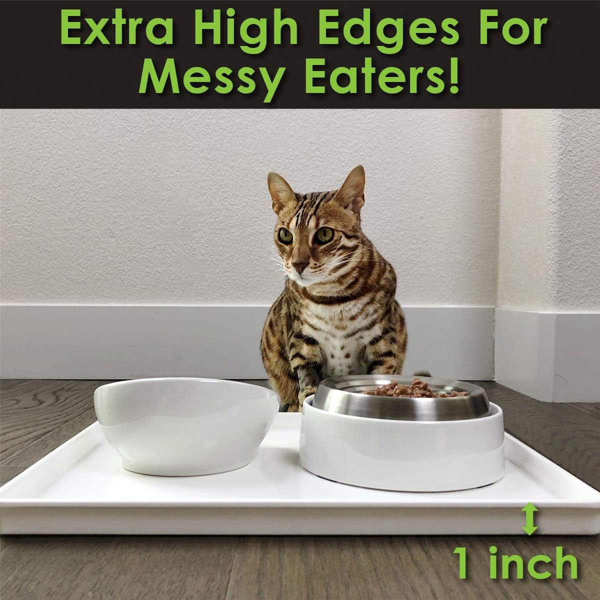 Cat Food Mat - Waterproof Silicone Feeding Tray for Small and Large Pets, Non-Slip Design, Easy to Clean (Hard Tray, Marshmallow)