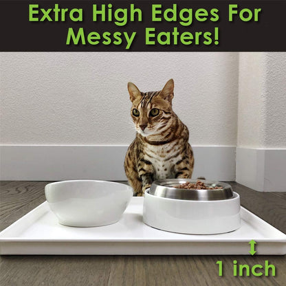 Cat Food Mat - Waterproof Silicone Feeding Tray for Small and Large Pets, Non-Slip Design, Easy to Clean (Hard Tray, Marshmallow)