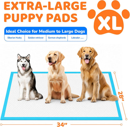 Extra Large Disposable Dog Pee Pads - Super Absorbent & Leak-Free Puppy Potty Training Pads (28" x 34")