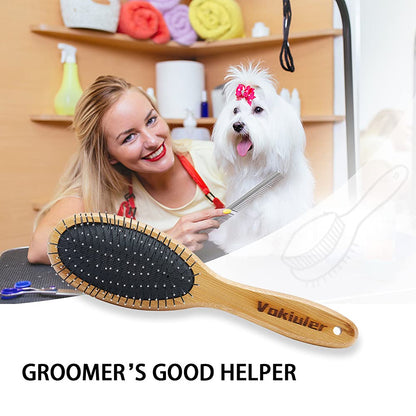 Double-Sided Bristle and Pin Pet Grooming Brush Set for Dogs and Cats, Featuring Real Boar Bristles and Bamboo Handle, Suitable for Long and Short Hair, 2-Pack