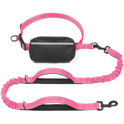 Iyoshop Hands-Free Dog Leash with Zipper Pouch, Dual Padded Handles, and Durable Bungee for Walking, Jogging, and Running