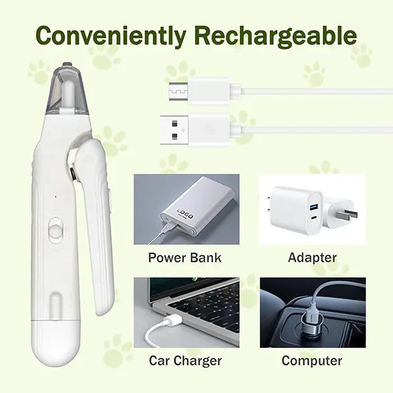 Summervibes Professional 2-in-1 Pet Nail Clipper and Grinder - Ultra Quiet Rechargeable Electric Nail Trimmer for Dogs and Cats of All Sizes