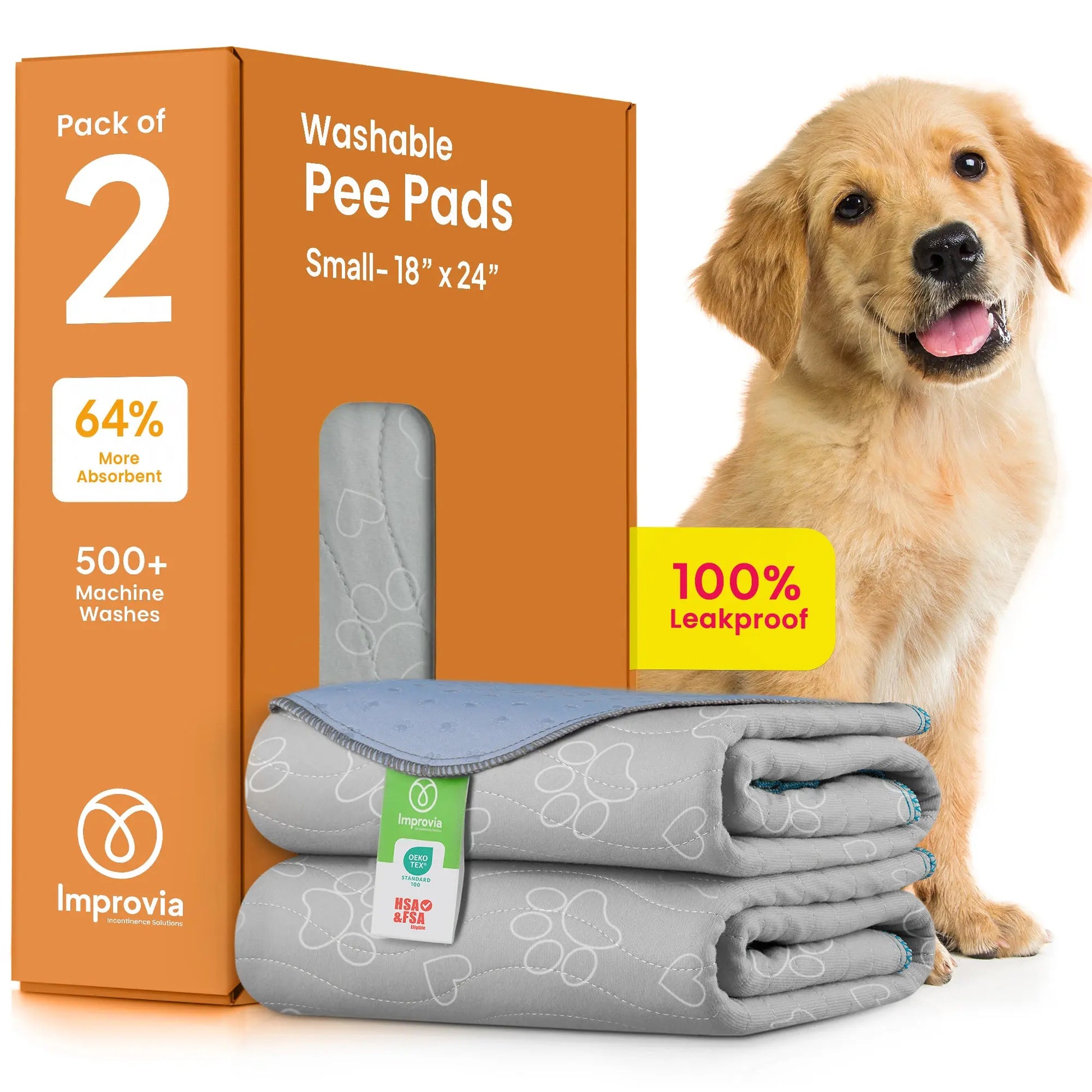 Improvia Reusable Washable Puppy Pads – Extra Absorbent Dog Training and Whelping Pads – Waterproof and Leakproof Floor Protection – Quick Drying Polyester Blend – Available in Four Sizes