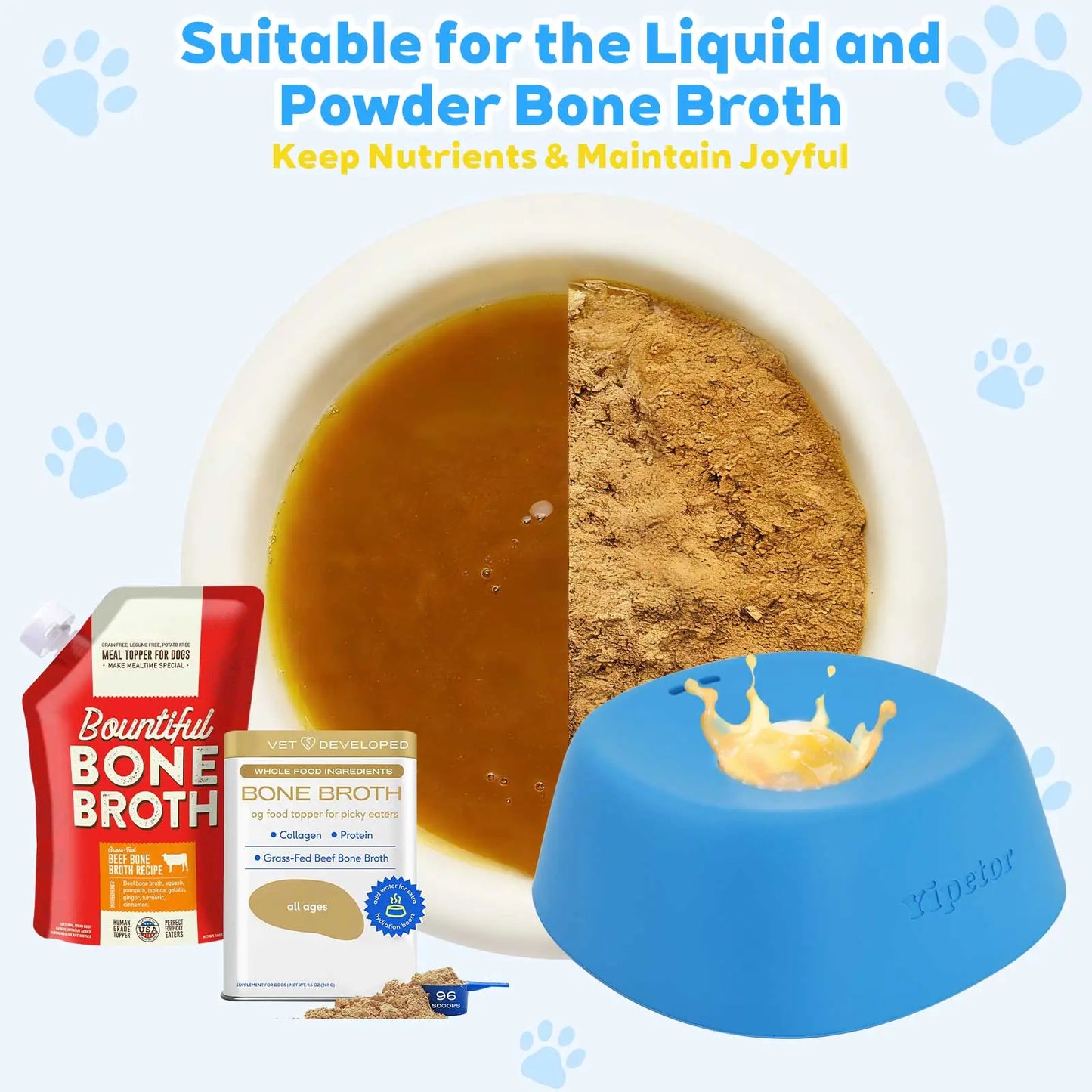 Yipetor Slow Feeder Dog Bowl with Built-In Rolling Ball for Liquid Treats - No Spill Bone Broth and Multi-Purpose Puppy Yogurt Feeder for All Breeds Dietary Supplement and Post-Op Nutrition