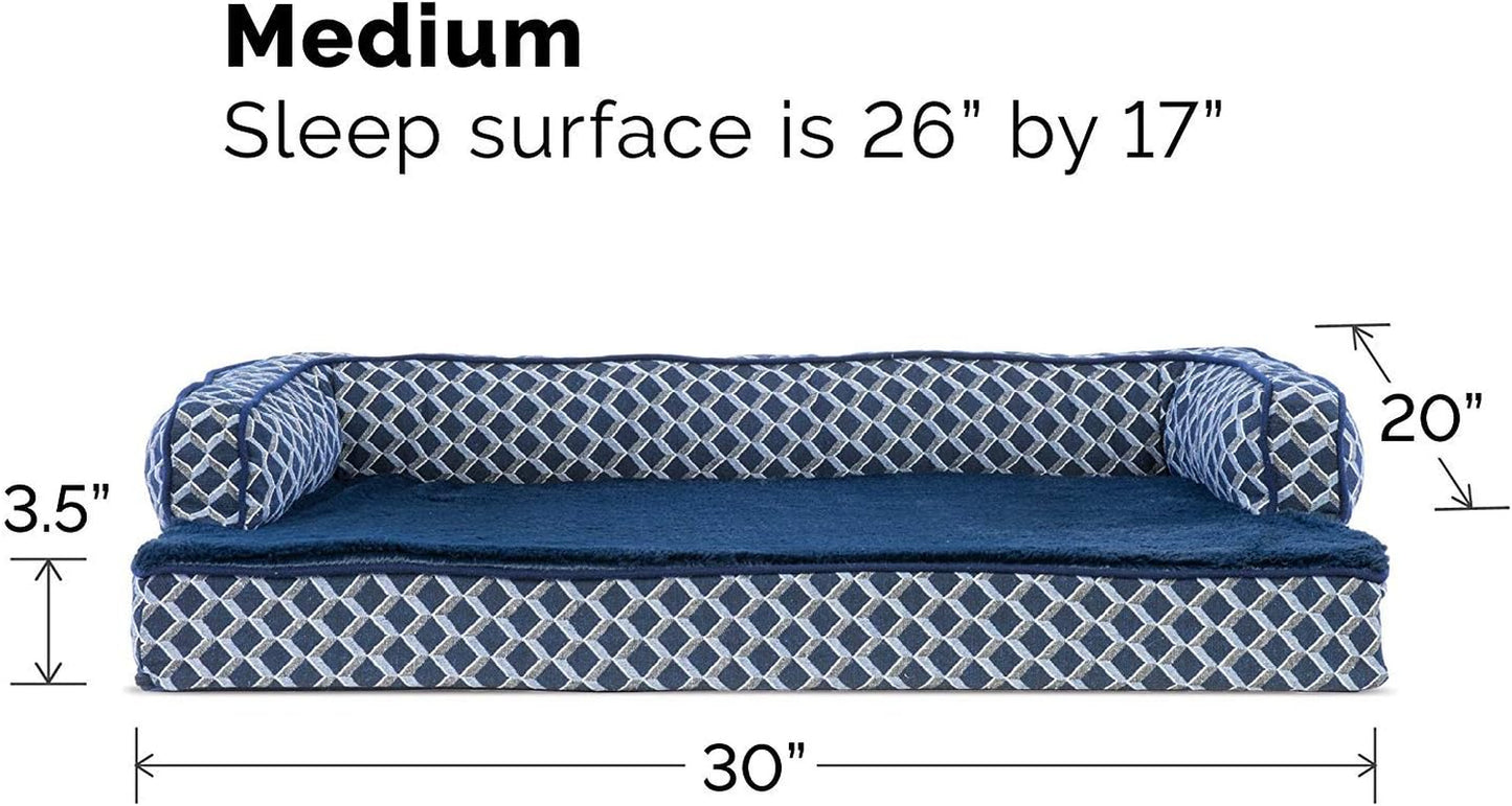 Orthopedic Dog Bed for Medium and Small Breeds with Removable Bolsters and Washable Cover - Suitable for Dogs up to 35 lbs - Plush Woven Couch Sofa in Diamond Blue, Medium Size