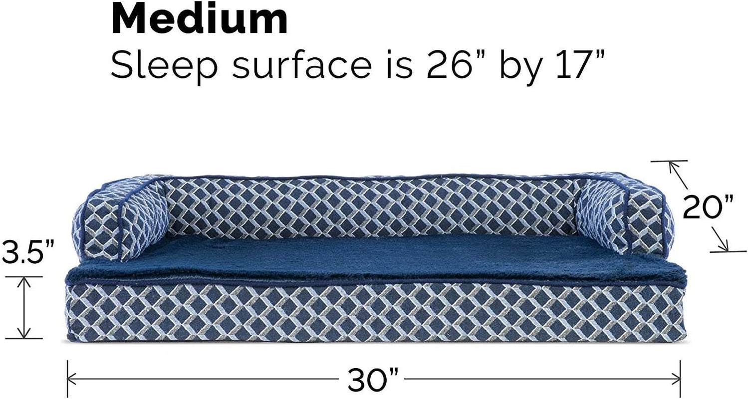 Orthopedic Dog Bed for Medium and Small Breeds with Removable Bolsters and Washable Cover - Suitable for Dogs up to 35 lbs - Plush Woven Couch Sofa in Diamond Blue, Medium Size