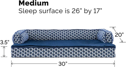 Orthopedic Dog Bed for Medium and Small Breeds with Removable Bolsters and Washable Cover - Suitable for Dogs up to 35 lbs - Plush Woven Couch Sofa in Diamond Blue, Medium Size