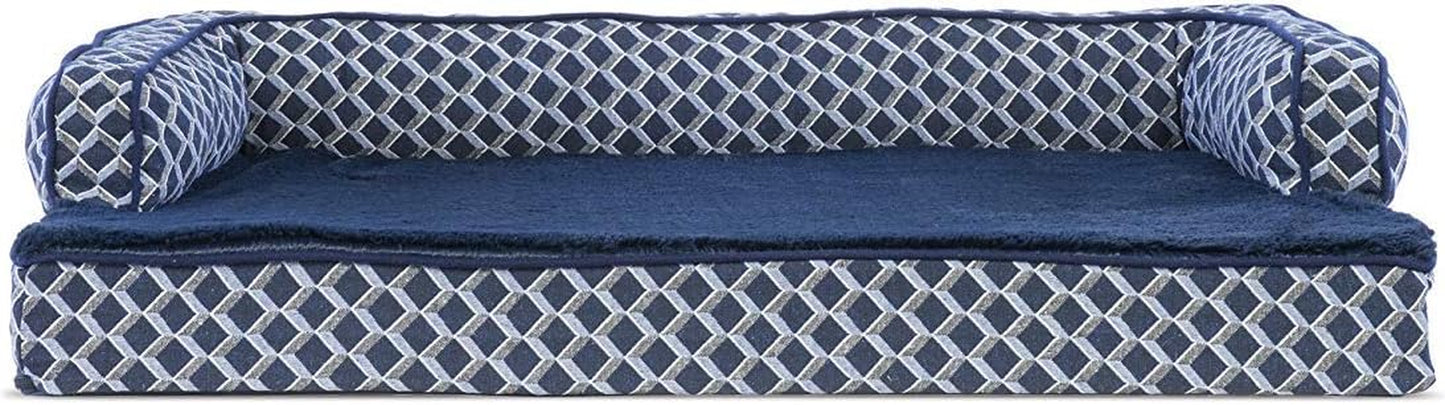 Orthopedic Dog Bed for Medium and Small Breeds with Removable Bolsters and Washable Cover - Suitable for Dogs up to 35 lbs - Plush Woven Couch Sofa in Diamond Blue, Medium Size