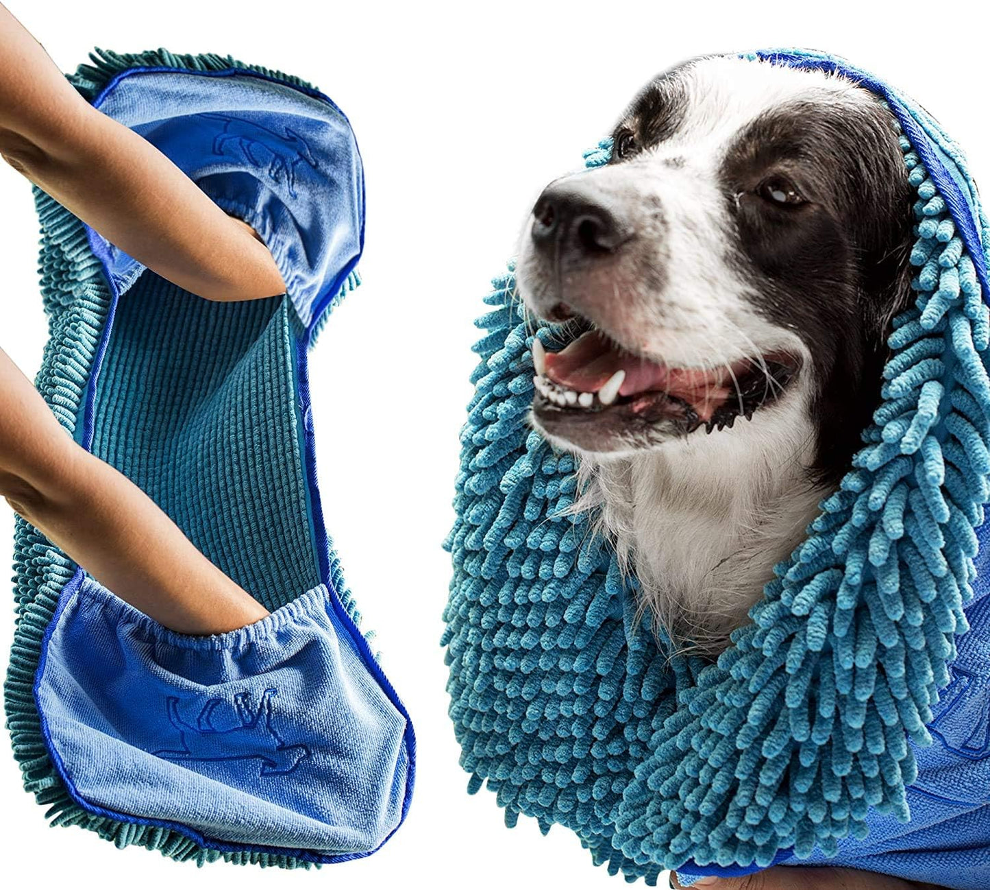 Ultra Absorbent Microfiber Dog Towel - Extra Large 35x15 Size with Comfortable Hand Pockets for All Breeds - Durable, Machine Washable, Ideal for Indoor and Outdoor Use