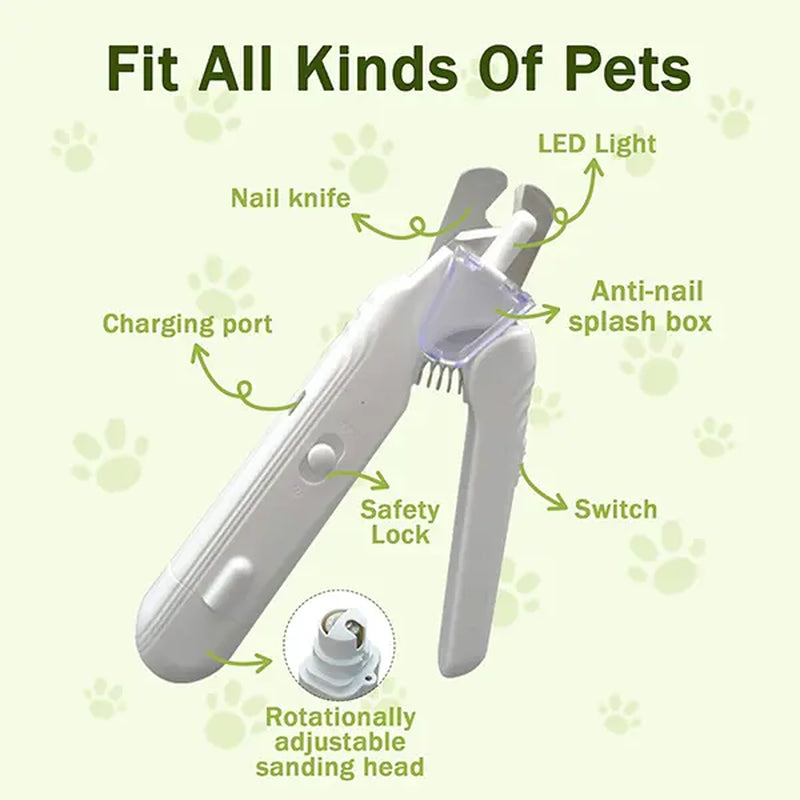 Summervibes Professional 2-in-1 Pet Nail Clipper and Grinder - Ultra Quiet Rechargeable Electric Nail Trimmer for Dogs and Cats of All Sizes