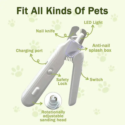 Summervibes Professional 2-in-1 Pet Nail Clipper and Grinder - Ultra Quiet Rechargeable Electric Nail Trimmer for Dogs and Cats of All Sizes