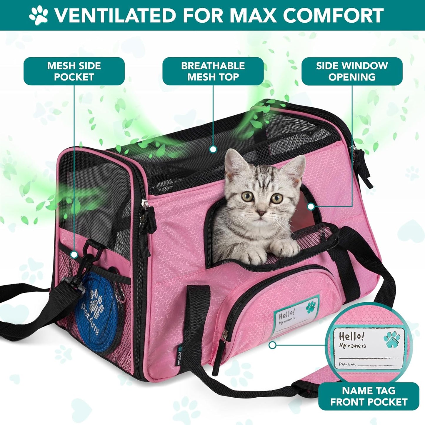 Airline-Approved Soft-Sided Pet Carrier for Cats and Small Dogs, Ventilated Travel Bag for Indoor Cats and Puppies, Large Pink Design