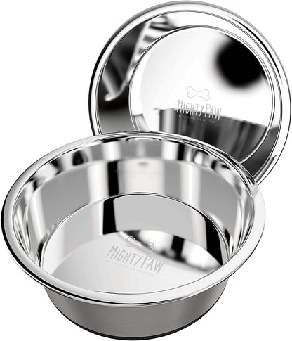 Premium Stainless Steel Dog Bowls - Set of 2 - Non-Slip Base - Spill-Resistant Design - Dishwasher Safe - Ideal for All Breeds - Safe Food and Water Bowls - Large Size - 8.5”