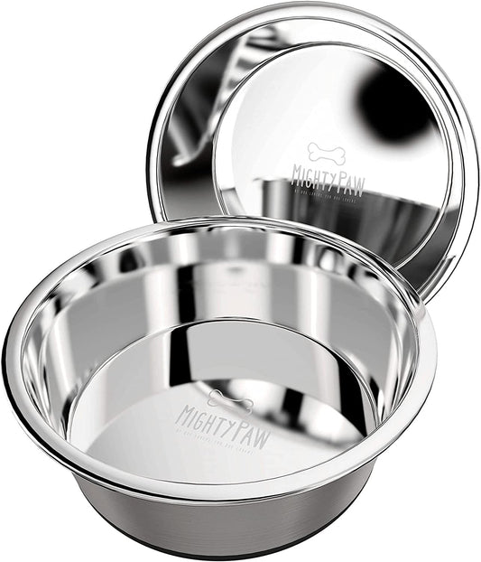 Premium Stainless Steel Dog Bowls - Set of 2 - Non-Slip Base - Spill-Resistant Design - Dishwasher Safe - Ideal for All Breeds - Safe Food and Water Bowls - Large Size - 8.5”