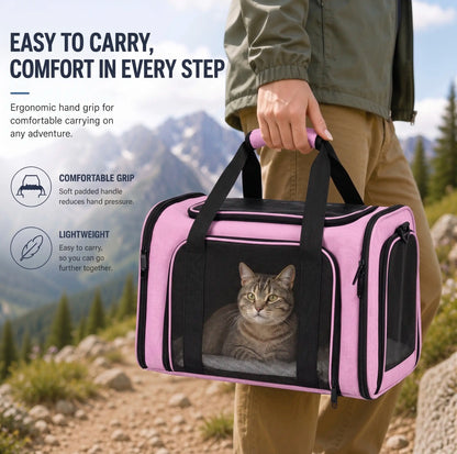Premium Portable Pet Carrier for Large Cats and Small Dogs, Airline-Approved Soft Travel Case with Breathable Mesh, Foldable Design for Outdoor, Car, and Airplane Use