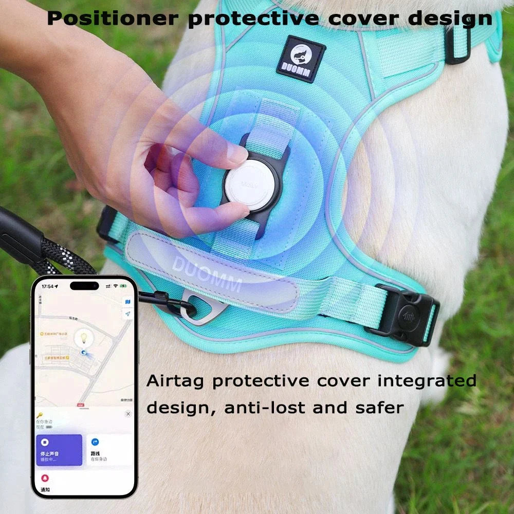 Premium Oxford Dog Harness and Leash Set with Airtag Holder - Breathable, Durable, and Reflective (Medium)