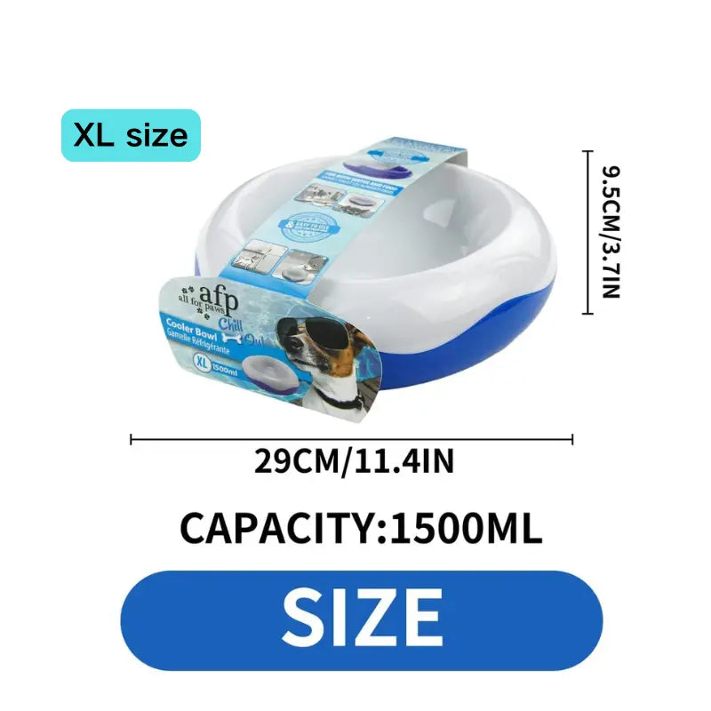 All for Paws Chill Out Large 500ml Cooler Food Bowl - Blue and White Pet Dish for Food Cooling
