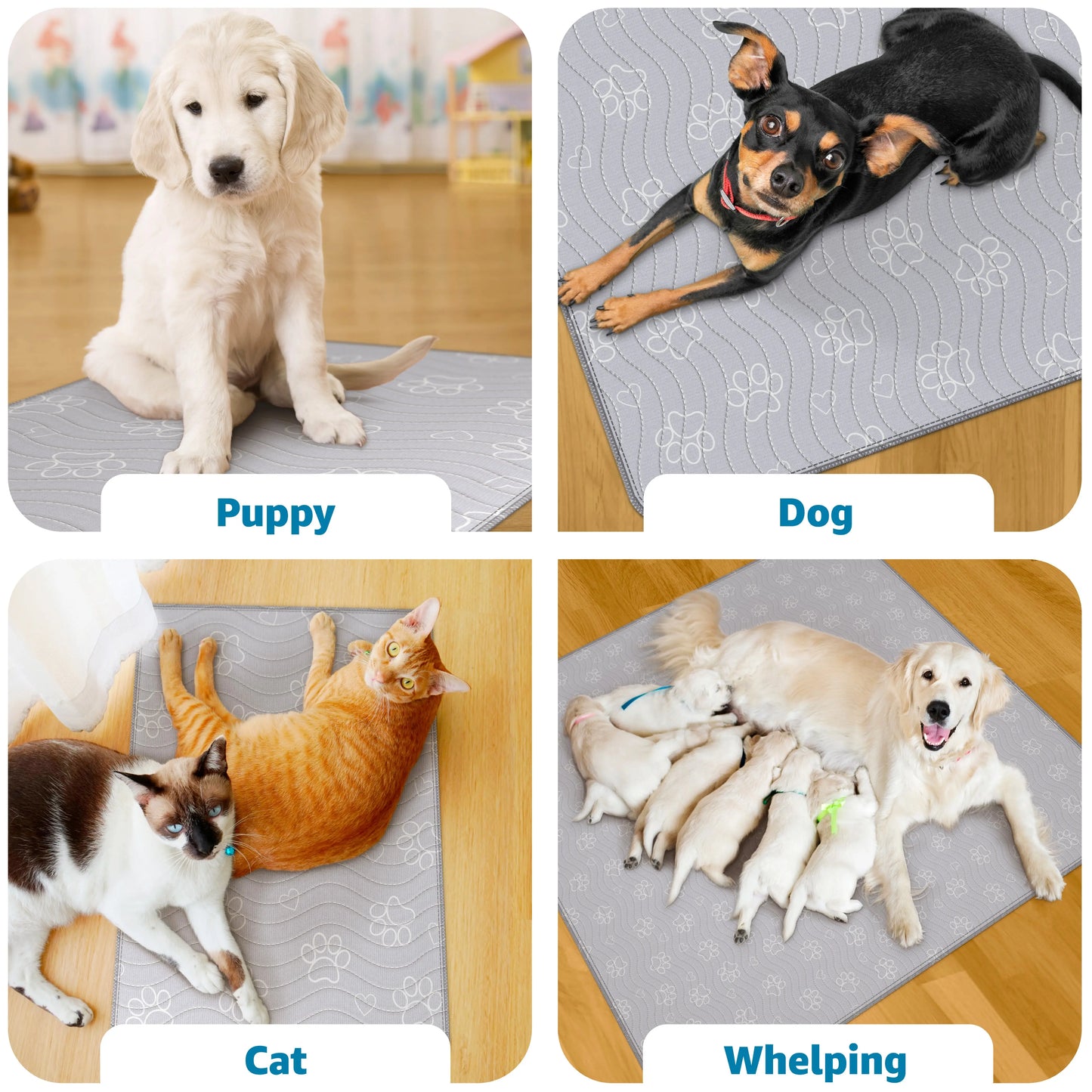 Improvia Reusable Washable Puppy Pads – Extra Absorbent Dog Training and Whelping Pads – Waterproof and Leakproof Floor Protection – Quick Drying Polyester Blend – Available in Four Sizes