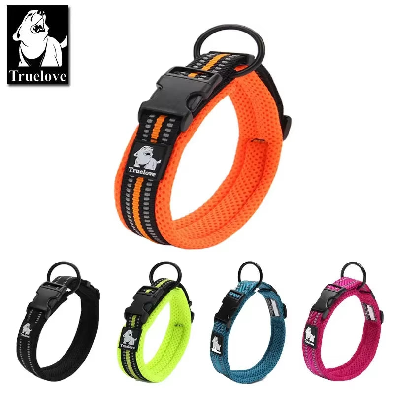 Adjustable Mesh Padded Reflective Nylon Dog Collar - Durable Heavy Duty Design for All Breeds and Weather Conditions, Available in 8 Sizes
