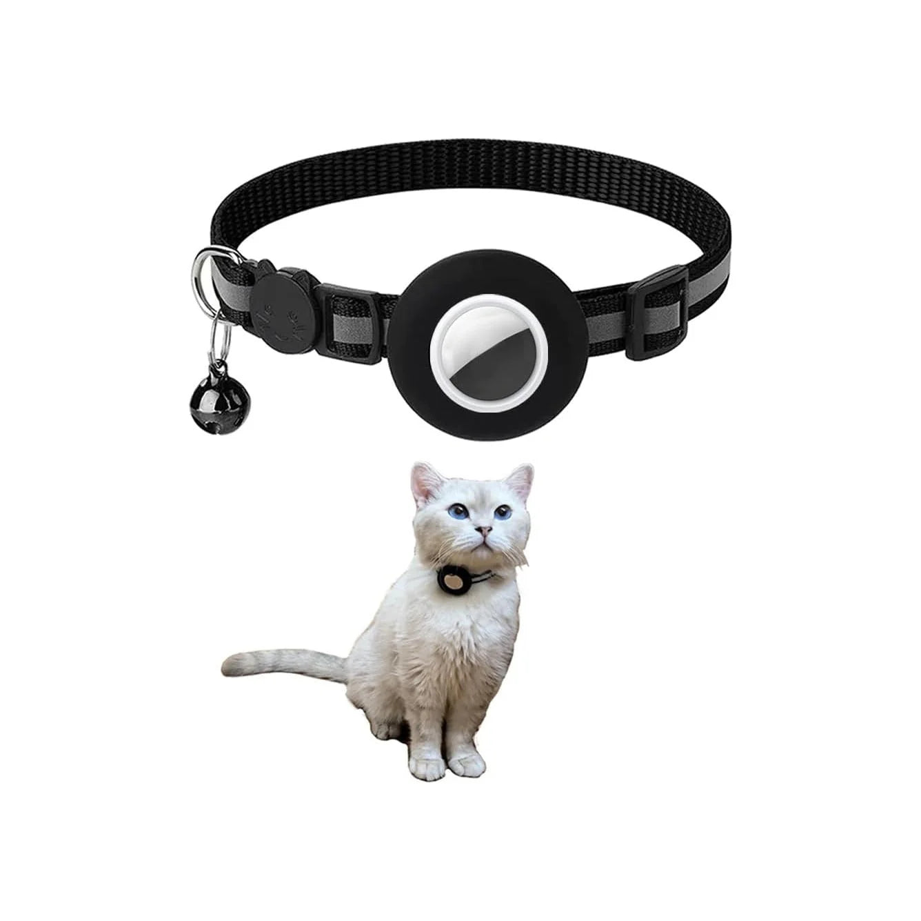 Premium Breakaway Airtag Cat Collar with Reflective Strip – Lightweight and Adjustable for Kittens, Featuring Safety Release Buckle and Bell