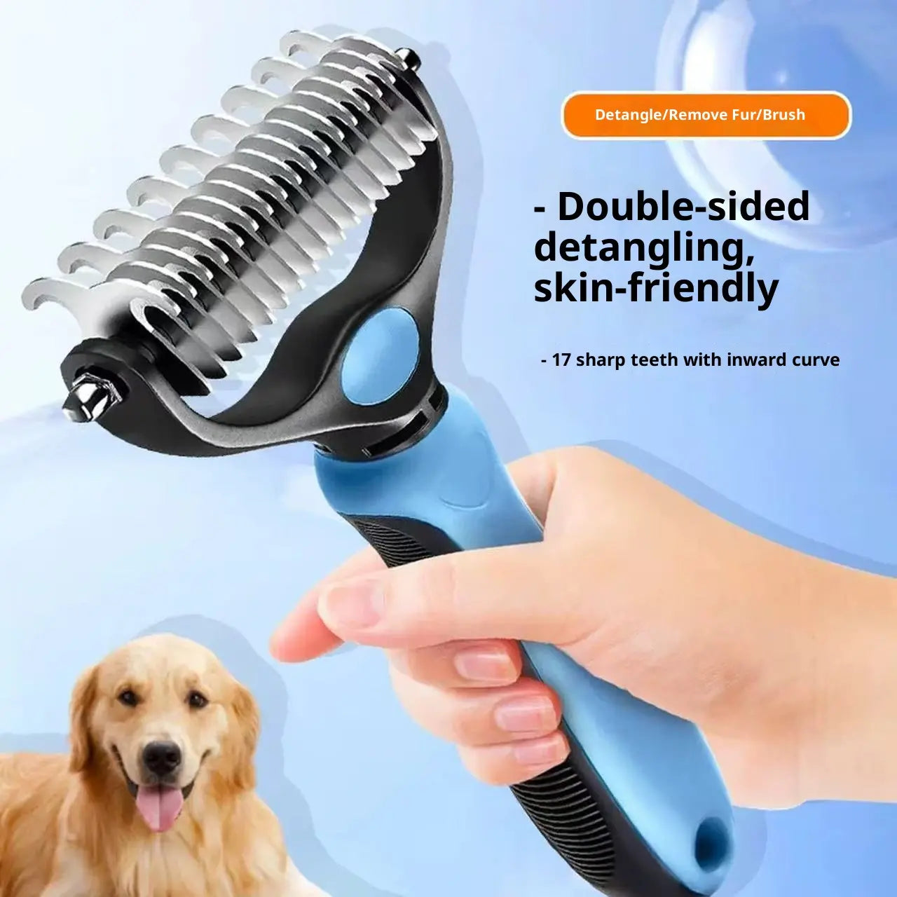 Pain-Free Dematting Undercoat Rake for Pets - Double-Sided Shedding Brush and Tangle Remover Tool for Dogs and Cats, Reduces Loose Hair and Mats Effortlessly