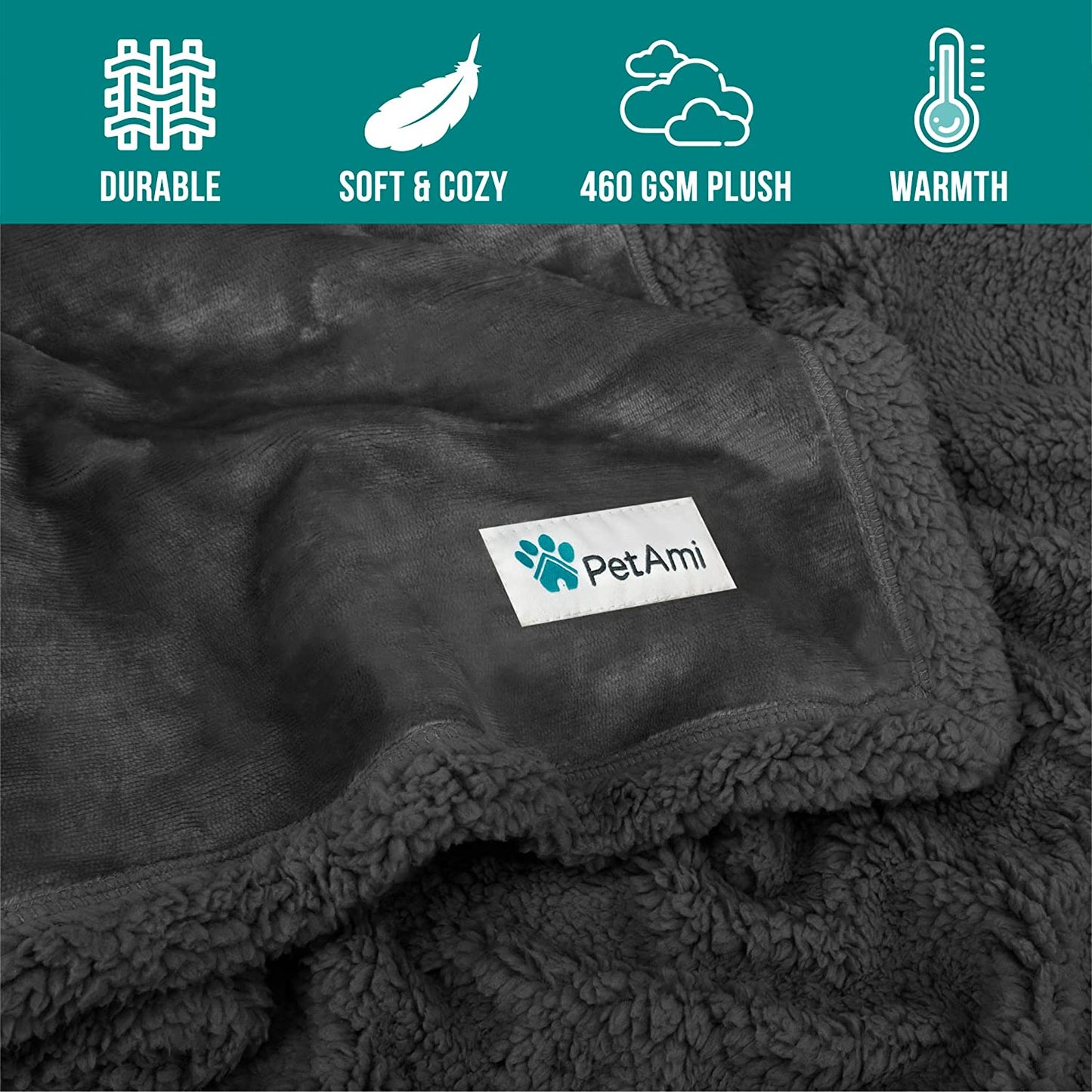 Extra Large Dog Blanket for Beds, Plush Reversible Fleece and Sherpa Furniture Protector for Large Dogs, Washable Twin Size 60x80 in Solid Dark Gray